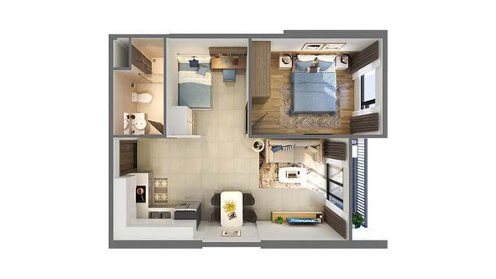 Mặt bằng Căn hộ 1PN+1 42 - 48 m²