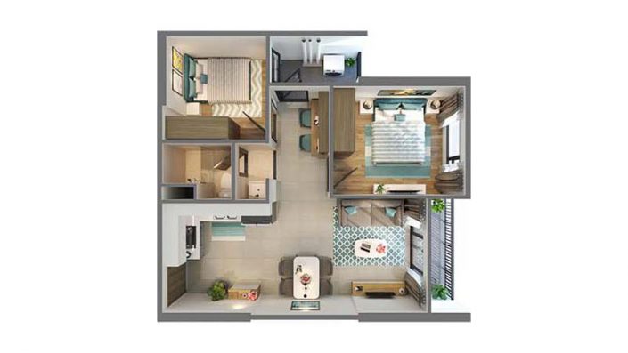 Mặt bằng Căn hộ 2PN+1 54 - 56 m²