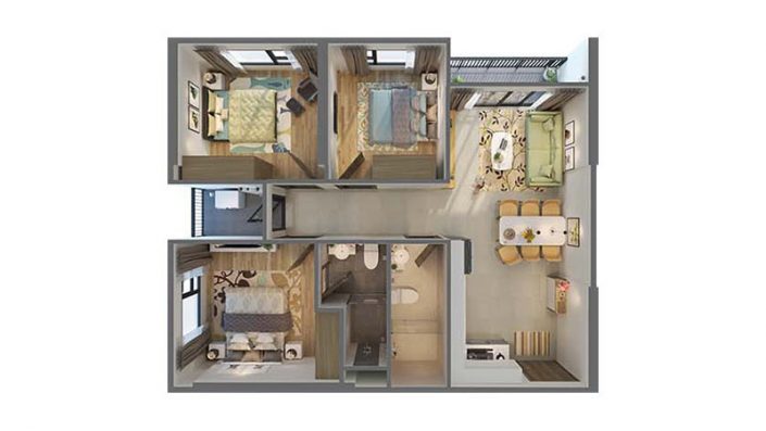 Mặt bằng Căn hộ 3PN 75 - 78 m²