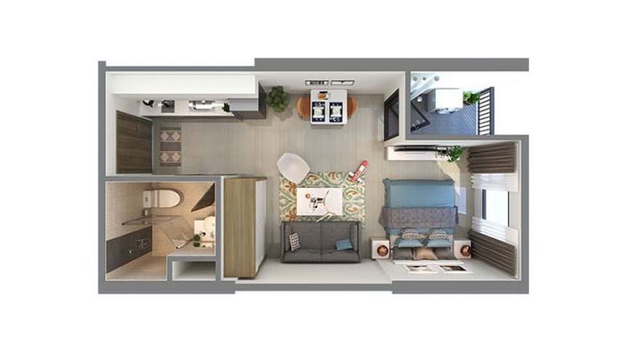 Mặt bằng Căn hộ studio 28 - 30 m²