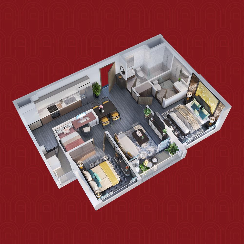 Căn Hộ 2PN+1 The Tonkin (71.1 – 74.3m²)